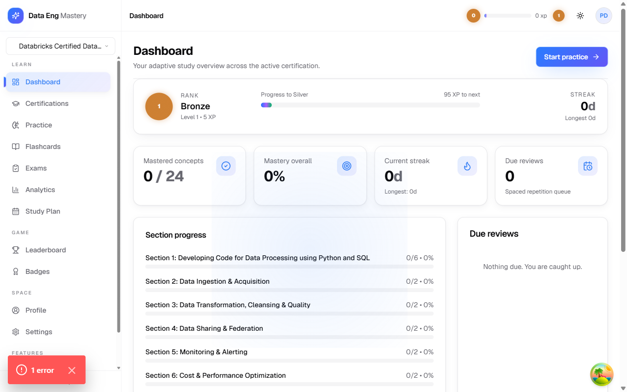 Data Engineering Mastery Platform screenshot